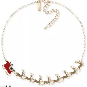 Gold-Tone Crystal Reindeer & Sleigh Statement Necklace, 18" + 3" extender